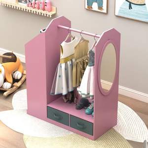 Kids Pink <b>Plastic</b> Open Armoire Closet With Mirror Hanging Costume Organizer For Bedroom School Use - Product Image 6
