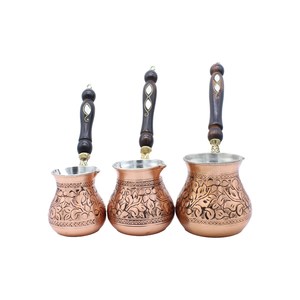Cafetière turque luxueuse en cuivre avec poignée en bois, vaisselle, tasse à café, décoration de table pour la maison, la cuisine, le restaurant, l'hôtel, les fêtes - Product Image 2