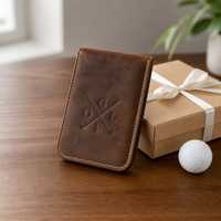 Porte-cartes de score de golf en cuir de cheval véritable, imperméable, avec motif gaufré, style vintage rétro, avec boucle pour crayon