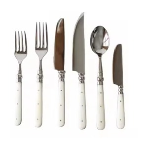 Ensemble de couverts élégants en acier inoxydable à succès avec manches en os blanc, poli miroir, pour la maison et la table à manger des restaurants - Product Image 1