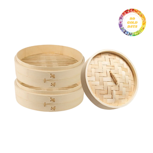 ตะกร้านึ่งไม้ไผ่แบบวางซ้อนกันได้ทำด้วยมือน้ำหนักเบาเป็นมิตรกับสิ่งแวดล้อมพร้อมฝาหม้อปรับขนาดได้สำหรับเกี๊ยวปลาข้าว - Product Image 5