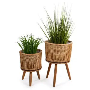 Поднимите Декор Вашего дома: маленькие базовые горшки из ротанга с ножками для стильной демонстрации растений в помещении