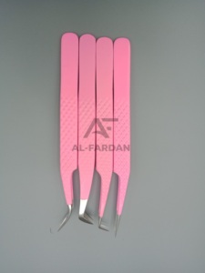 Pinzas profesionales de alta calidad para extensión de pestañas de 90 grados, logotipo personalizado, punta de fibra de acero inoxidable, Color rosa fuerte para cejas - Product Image 2