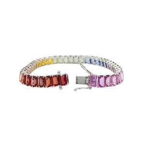 Luxury 18k <b>Solid</b> White <b>Gold</b> 6 x 4 Octagon Cut Rainbow Sapphire Tennis Bracelet multi color for Self-Reward Luxury Gift Women - Product Image 2