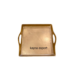 BANDEJA DE SERVICIO DE METAL ARTESANAL CON DISEÑO MARTILLADO BANDEJA DE SERVICIO DE METAL PULIDO CON ESPEJO BRILLANTE PARA LA DECORACIÓN DEL HOGAR Y BODA - Product Image 2