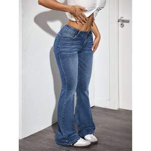 Jean évasé taille haute bleu pierre pour femme moderne, en denim extensible durable, écologique, de luxe, style streetwear décontracté, toutes tailles - Product Image 4