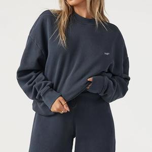 Venta al por mayor tasa logotipo personalizado cuello redondo mujeres pulóver manga larga transpirable negro en blanco sudadera de gran tamaño para las mujeres 2025 - Product Image 1