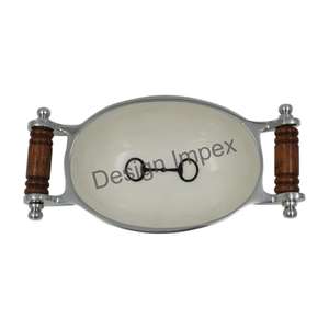 Plato y cuenco esmaltados con asas de madera, diseño de broca de caballo, cuencos de Metal para servir, suministros para eventos, decoración para fiestas, cuenco ecuestre - Product Image 6