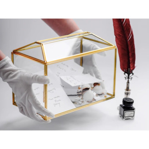 Boîte de rangement en verre avec cadre en métal doré, organisateur de notes élégant et boîte de rangement d'accessoires - Product Image 4