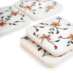 Juego de posavasos de té de cerámica hechos a mano con exquisitas incrustaciones de piedra fina india, posavasos de mármol blanco con incrustaciones de mármol blanco - Product Image 1