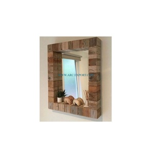 Hecho a mano de madera de bambú de gran tamaño decoración del hogar espejo de pared superventas interior café restaurante lujo respetuoso con el medio ambiente espejo de pared - Product Image 1