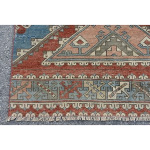 พรมขนแกะทำมือสีแดงสีน้ำเงินคลาสสิกขนาด3.2 x 8.6ft พื้นที่ขนาดใหญ่พรมสี่เหลี่ยมตุรกีพรมแอบสแตรกต์ขนาด10มม. สำหรับพรมห้องโถง - Product Image 3