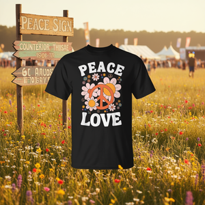 เสื้อยืดลายสัญลักษณ์สันติภาพ รัก ยุค 60 ยุค 70 สไตล์กรูวี่ฮิปปี้ เสื้อยืดโปรโมชั่น - Product Image 3
