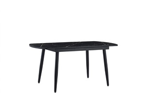 Ensemble de salle à manger moderne de luxe, table extensible à motif marbre noir avec 4 chaises rembourrées en velours gris, pieds en métal noir - Product Image 3