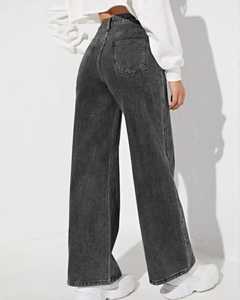 Pantalones vaqueros de pierna ancha rectos informales de cintura alta para mujer al por mayor, ropa de calle femenina lavada, Vaqueros de moda personalizados - Product Image 3