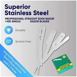 Kit de rasoir professionnel Sliver à bord droit-Comprend 100 lames simples-Rasoir de barbier en acier inoxydable-Lame jetable - Product Image 6