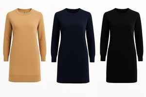 Classique femmes col rond laine robe droite Superfine tricoté fermeture à glissière hiver coupe régulière genou longueur Style décontracté - Product Image 5