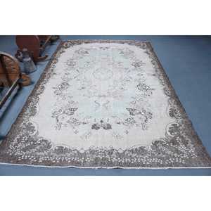 6.3x9.9 ft Large Turkish Vintage Rug, <b>Brown</b> Plants & trees <b>Wool</b> Rug - Product Image 1