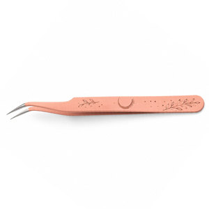 Pince à cils rose doré avec motif lune et feuille, pointe de précision pour l'application des cils - Product Image 6
