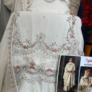 Georgette de diseñador Sajida con bordado pesado y traje pakistaní de trabajo Khatli - Product Image 2