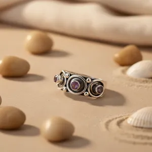 Anillo de Plata de Ley 925 con Amatista, Diseño Geométrico Vintage con Engaste de Bisel, Joyería Fina Unisex para Uso Diario - Product Image 2