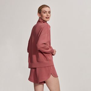 Sudaderas de algodón de alta demanda para mujer, con logo personalizado de fábrica, media cremallera, cuello simulado, lavadas y bordadas. - Product Image 2