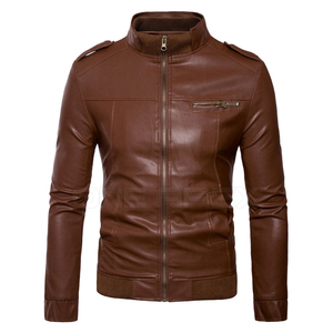 Gran oferta de chaquetas de cuero para hombre, cuello levantado de costilla de alta calidad, ropa de calle cómoda para invierno, chaqueta de cuero personalizable - Product Image 1
