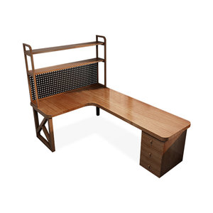 Walnut Solid Wood <b>L</b>-<b>Shaped</b> Executive <b>Desk</b> with Storage Drawers for <b>Office</b> Home Study Manager - Product Image 2