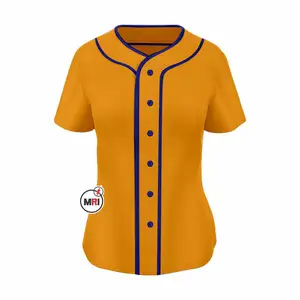 Tout nouveau 2023 personnalisé bleu or jaune femmes maillot de baseball couleur unie chemise personnalisée bleu or personnalisé brodé