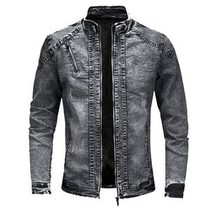 แจ็คเก็ตยีนส์ทรงบอมเบอร์ผู้ชาย ขายส่ง ราคาถูก สไตล์ฮิปฮอป ขาดๆ แต่งคอตั้ง จัดส่งเร็ว - Product Image 5