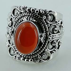 Anillo Boho de Plata de Ley 925 para Mujer, Marca Navya Craft, Hecho a Mano, con Piedra Ovalada de Cornalina y Coral, para Navidad, Aniversario, Cumpleaños - Product Image 2
