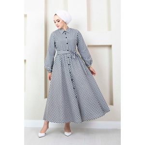 Robe Hijab noir et blanc à motifs pied-de-poule Accessoire vestimentaire musulman traditionnel - Product Image 3