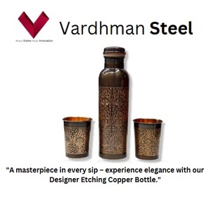 Suministro directo de fábrica de botella de cobre de grabado de diseñador 1 L, experimente la elegancia con nuestra botella de cobre de grabado de diseñador - Product Image 2