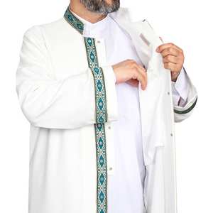 Robe de prière longue en lin pour hommes musulmans - Kurta-Galabiyya Jubbah - avec fonction anti-froissement - Manches longues - Product Image 2