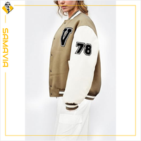 Blouson Bomber Varsity Personnalisé en Cuir de Poisson pour Femme SAMAVIA, Respirant, Hiver/Été, Décoration en Fourrure, Style Universitaire, 100% Personnalisable