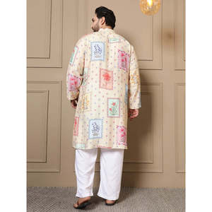 Kurta de Algodón para Hombre, Talla Grande, Marca Amanush, con Estampado Floral y Parches, Cuello Mandarín, Estilo Casual de Verano, Corte Holgado, Manga Tres Cuartos - Product Image 4