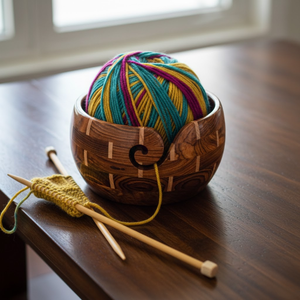 Cuenco de Madera Hecho a Mano de Primera Calidad para Hilos |   Diseño Artesanal Único y Estético |   Soporte Portátil para Hilos de Tejer y Crochet - Product Image 2