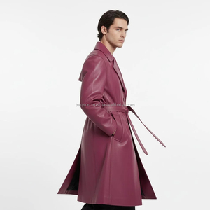 <b>Men's</b> Double Breasted Button Genuine Leather Cowhide Thermal Breathable Trench Coat Long <b>Overcoat</b> <b>Winter</b> Fashion - Product Image 4