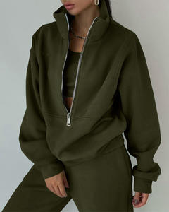 Conjunto de 2 Piezas para Mujer, Sudadera de Manga Larga con Cuello Alto y Media Cremallera, y Pantalones Deportivos, Estilo Informal, Holgado y Elegante - Product Image 5