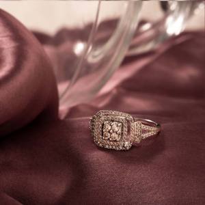 แหวนแต่งงานผู้หญิงชุบทอง18K แหวนเพชรทรงกลมสองแถวสีเหลือง/สีโรสโกลด์ - Product Image 4