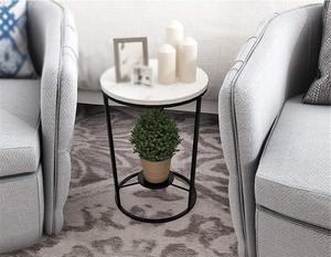 Sturdy Modern Luxury MDF Top Powder Coated 2 Tier Corner Casual Coffee Black Wrought Iron <b>Side</b> <b>Table</b> Home Bedroom Living Room - Product Image 4