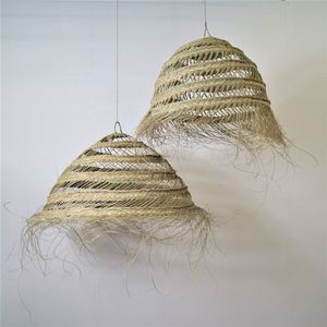 Abat-jour en rotin et jonc de mer fait main, style bohème, éco-responsable, pour éclairage intérieur et extérieur - Product Image 6