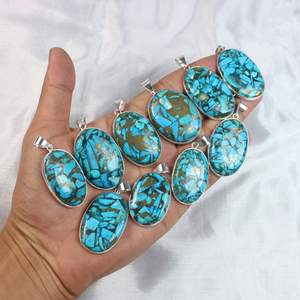 จี้พลอยทองแดงเทอร์ควอยส์ใส่ได้ทั้งชายและหญิงชุดตัวเรือนที่มีคุณภาพหายากชุบเงินคุณภาพดี - Product Image 6