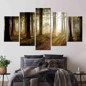 Elegant Forest Path at Sunset Printed Canvas Art - Nature Wall Decor,5P Mix:Gallery <b>Wrap</b> - Product Image 1