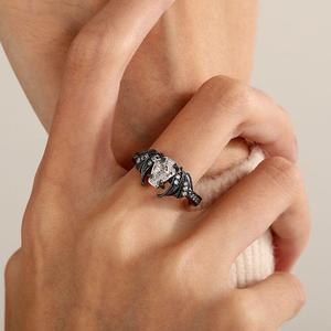Jeulia Hiphop Black Bat Coffin <b>Ring</b> Sterling Silver Men's Enamel Gemstone <b>Ring</b> - Product Image 5