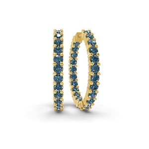Pendientes de Aro con Diamantes Cultivados en Laboratorio, Color Azul Real Tono Zafiro, 1 Ct Tw, Claridad VS, 44 Diamantes, Oro Sólido de 14K, Intensidad de Color Cielo Profundo - Product Image 3