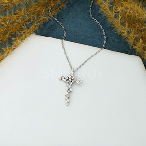 925 Sterling <b>Silver</b> <b>Cross</b> Cluster Diamond Necklace Spiritual Statement Jewelry for <b>Men</b> & Women Direct From India - Product Image 3