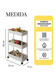 Carrito de almacenamiento, estante organizador cuadrangular de plástico, estante de 3 niveles, blanco y negro 0802 - Product Image 4