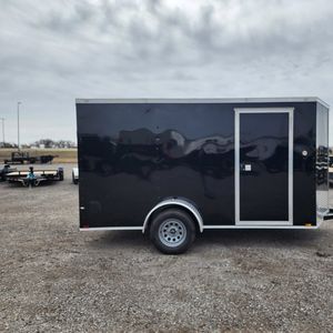 Black Enclosed Cargo <b>Trailer</b> Tall Wall Utility <b>Box</b> <b>Trailer</b> Tandem Axle Transport Enclosure with Side Door - Product Image 2