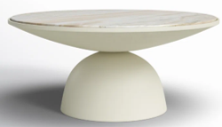 Mesa de centro escultórica dinámica moderna de mediados de siglo de Lineage Corporation con madera y mármol ecológico para sala de estar - Product Image 4